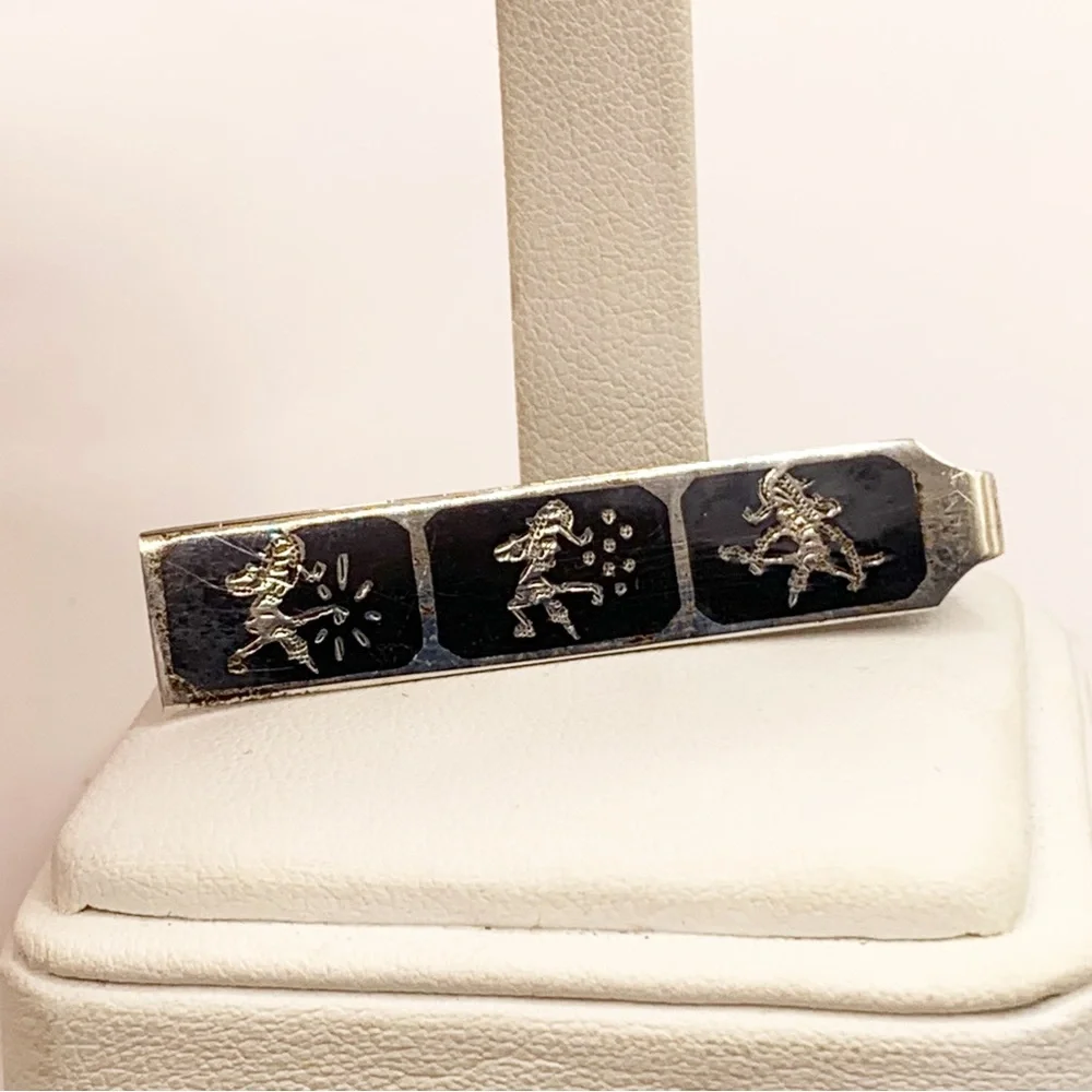 Vintage Siam Sterling silver Asian Niello enamel men’s tie clip